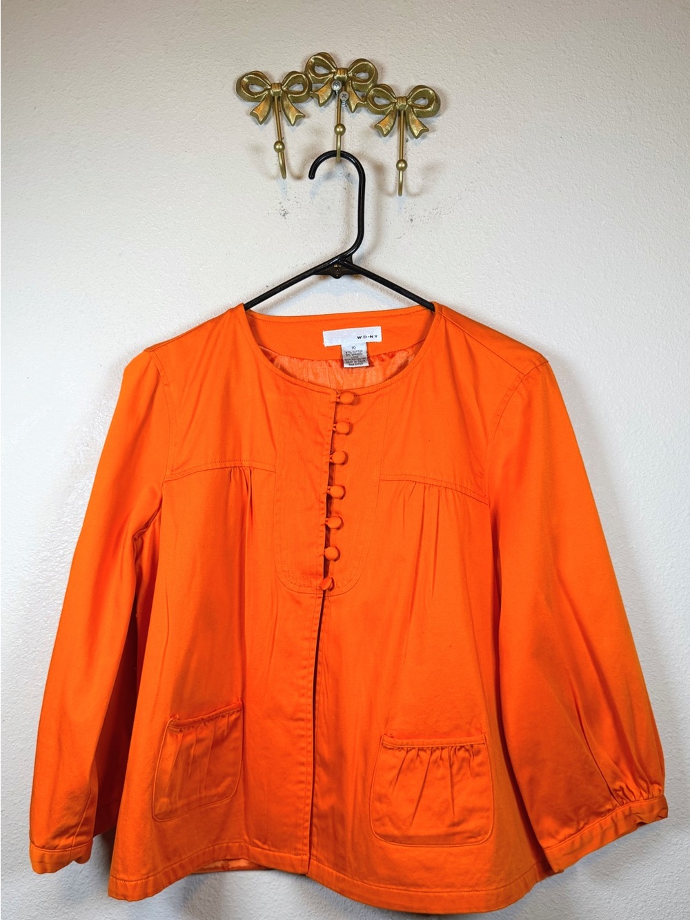 WD.NY Round Neck Orange Button-Front Jacket w/Side Pockets. Size 10